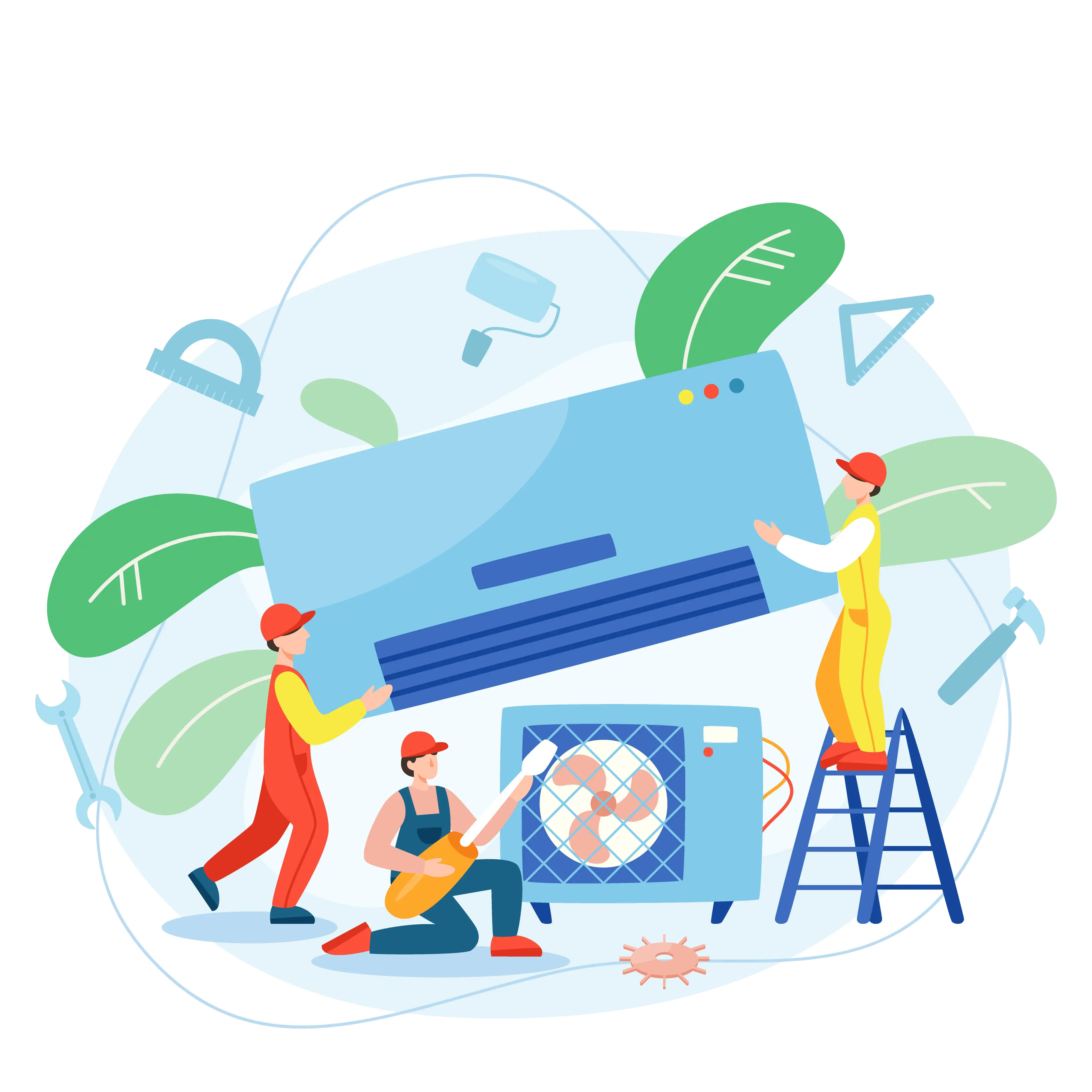 air conditioning repair mounting service repairman installing examining repairing conditioner